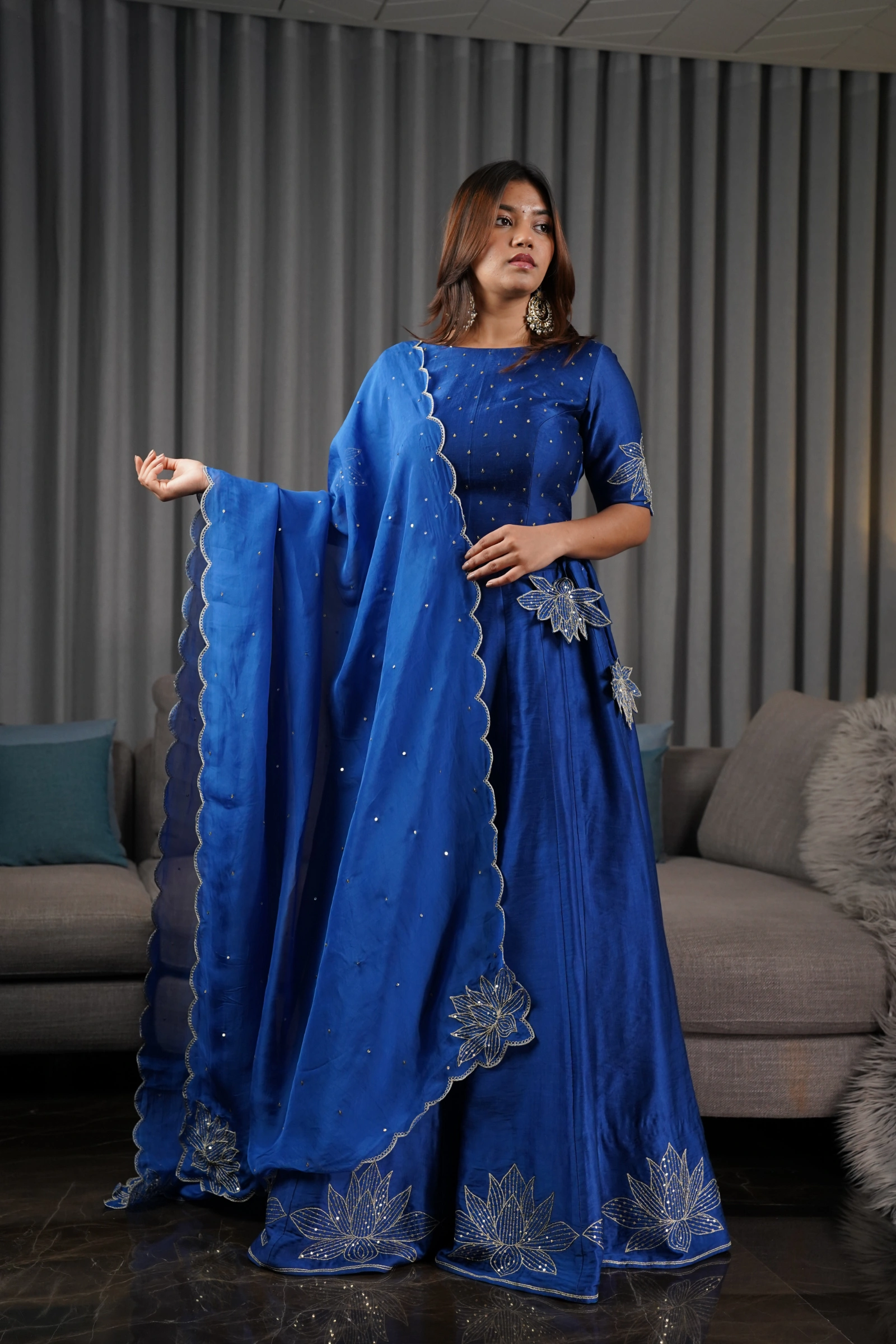 Royal Blue Chaniya Choli with Embroidered Dupatta