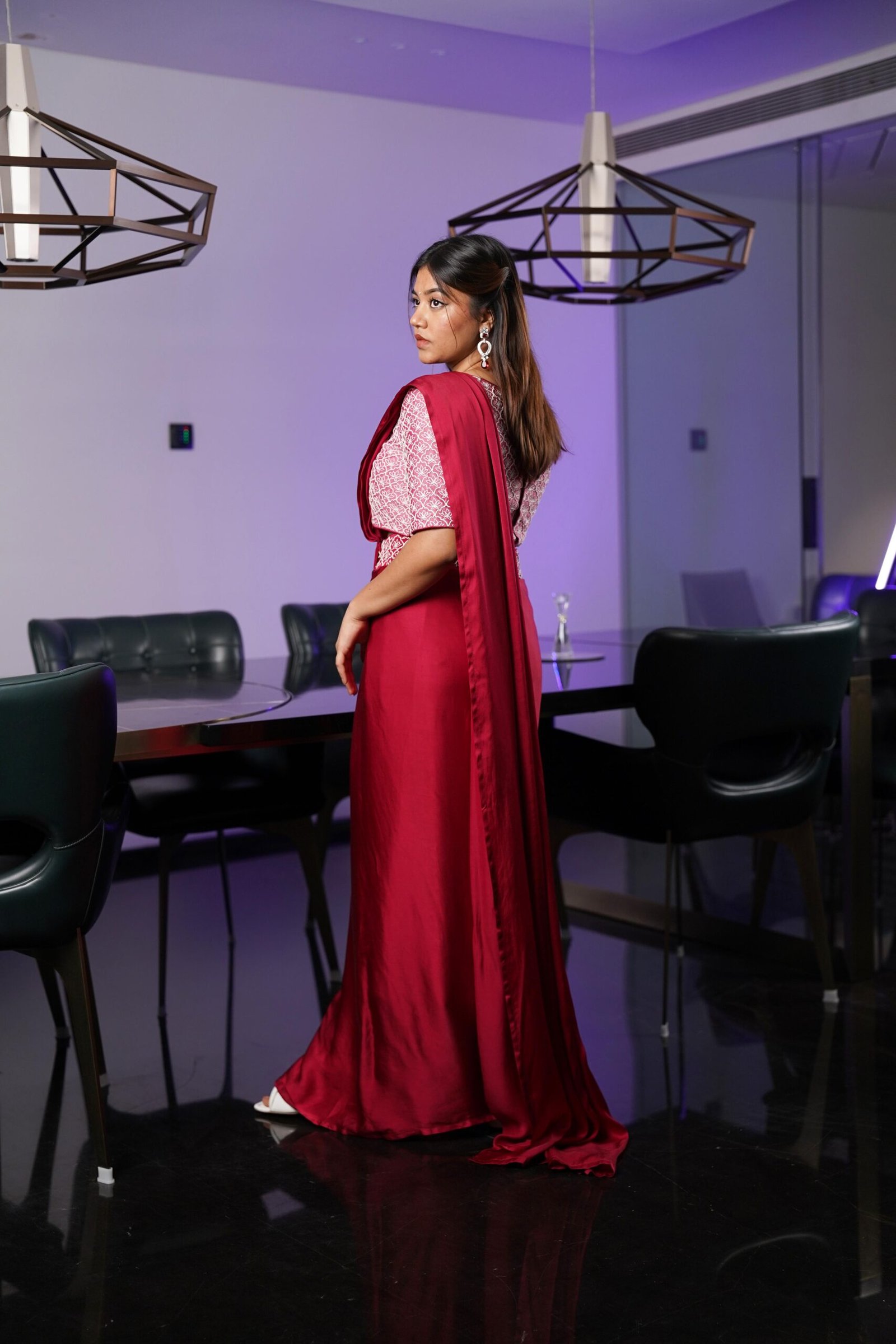 Plum Saree with Embellished Blouse - Image 2