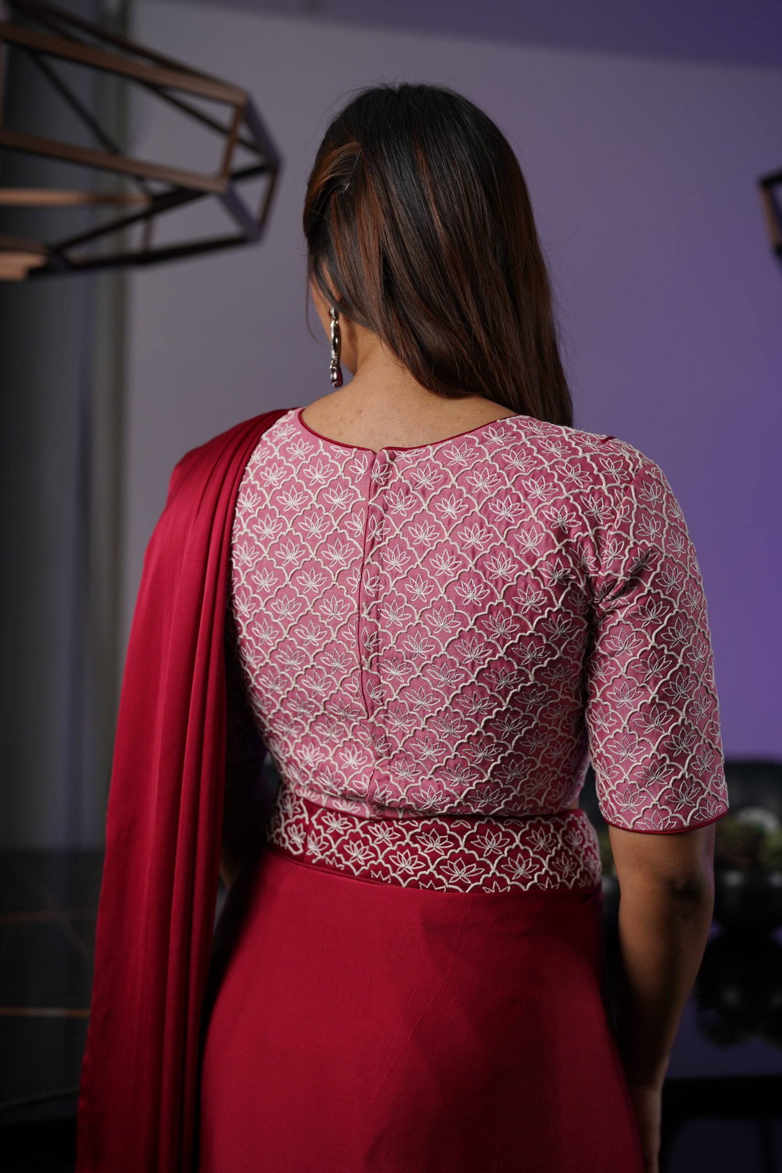 Plum Saree with Embellished Blouse - Image 3