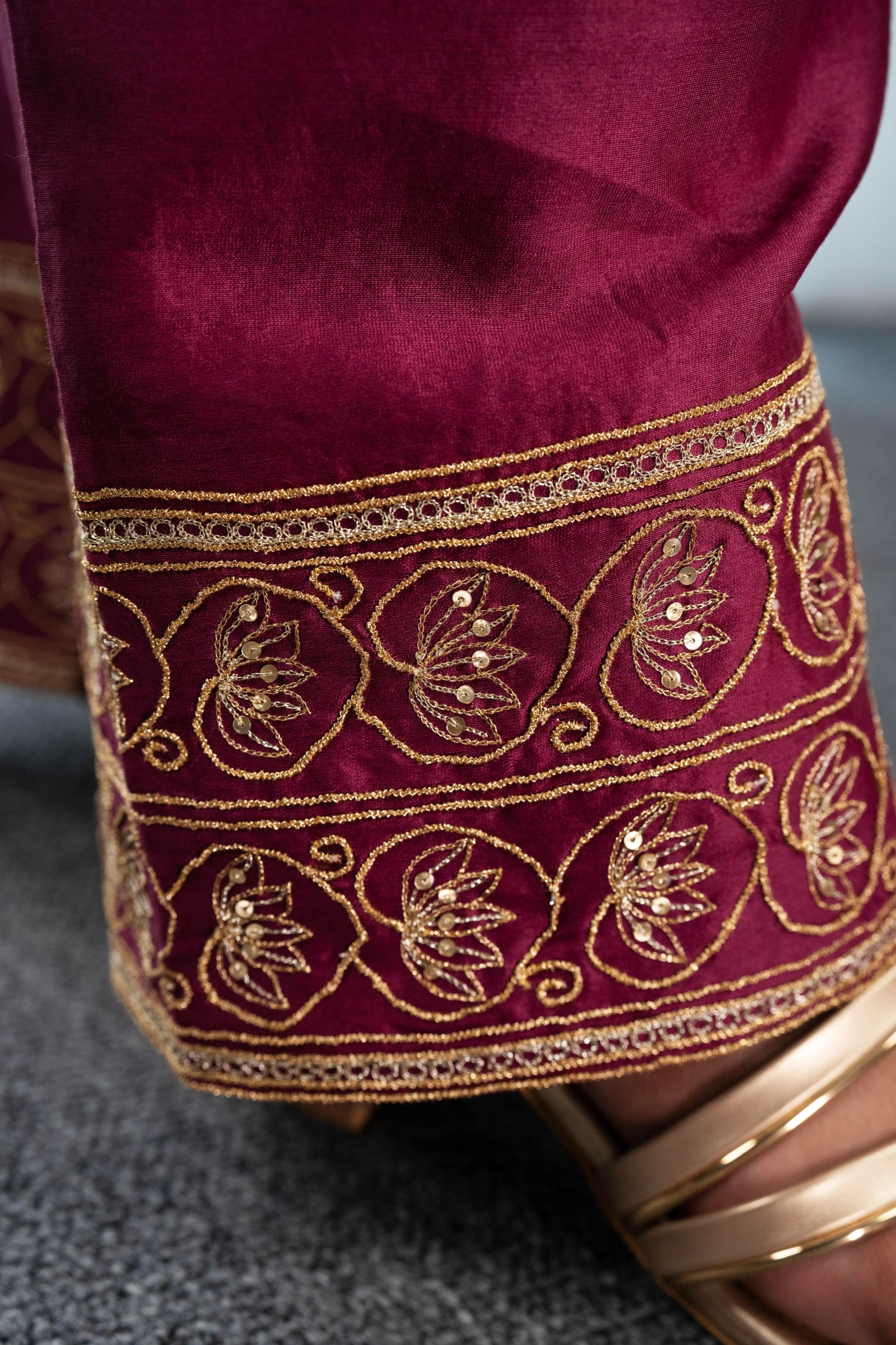 Wine Transparent Long Kurta with Embroidered Hem - Image 2