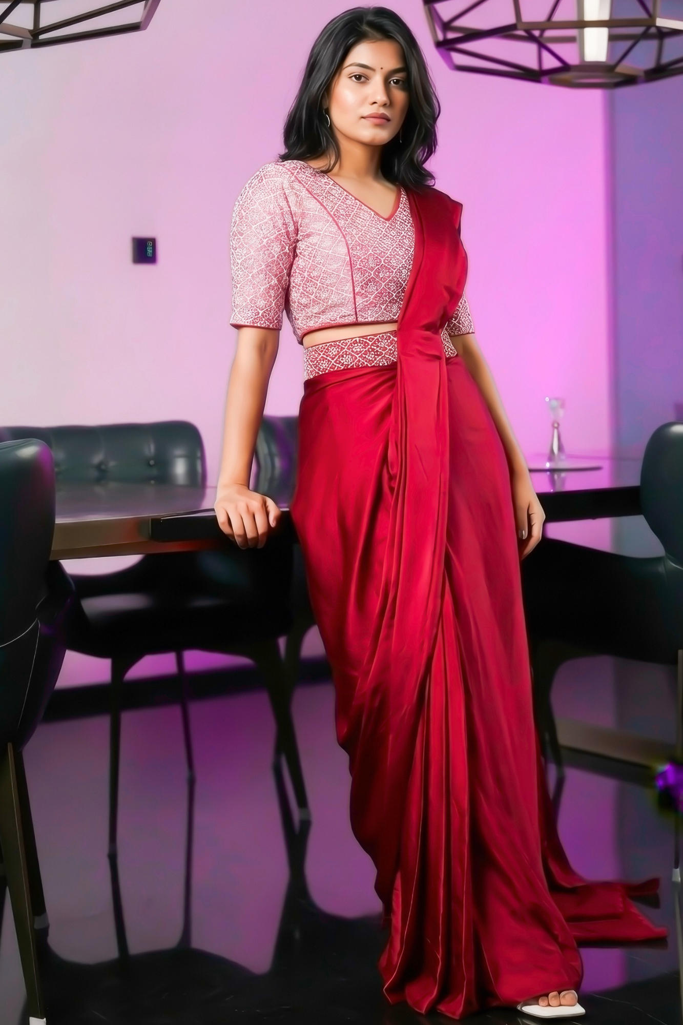 Plum Saree with Embellished Blouse