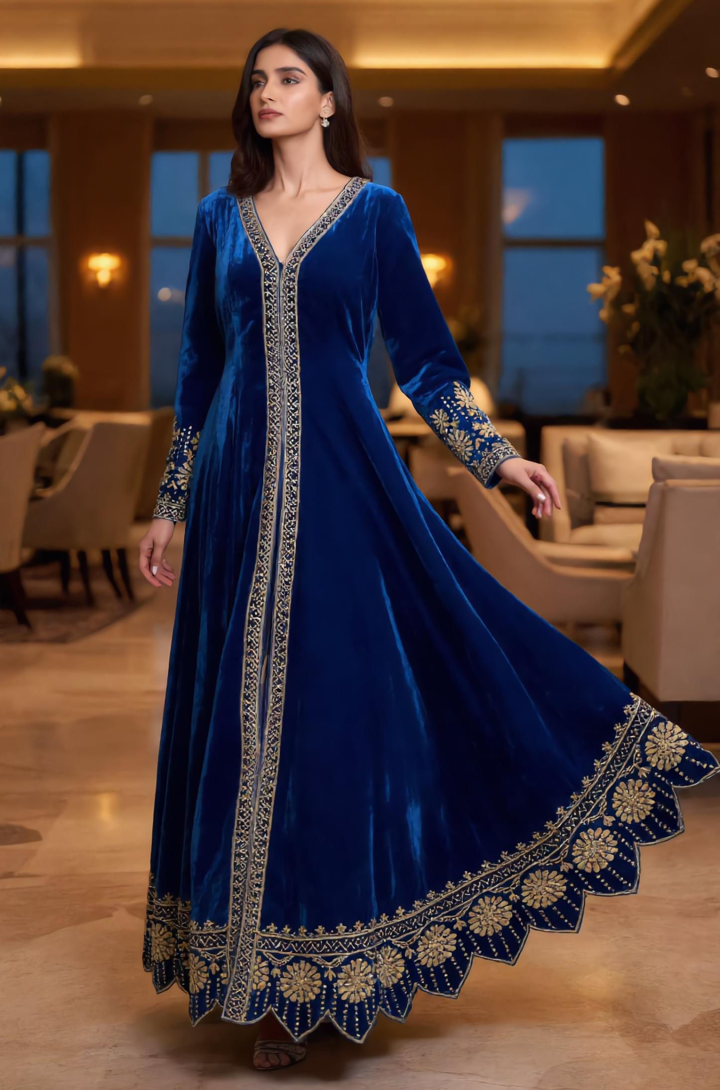 A woman in a stylish outfit looking thoughtfully at the camera.