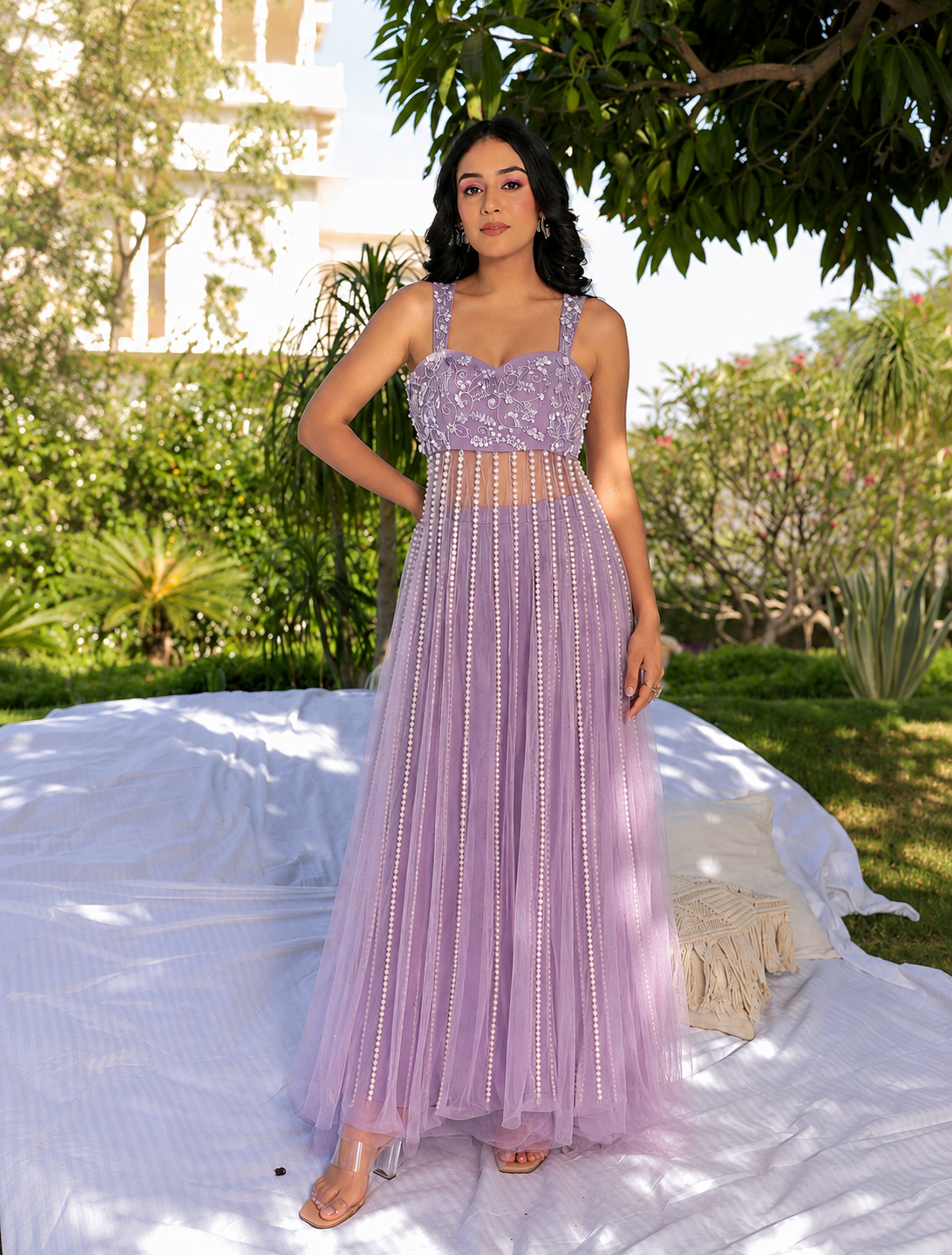 Lavender Pearl Bustier Palazzo Set