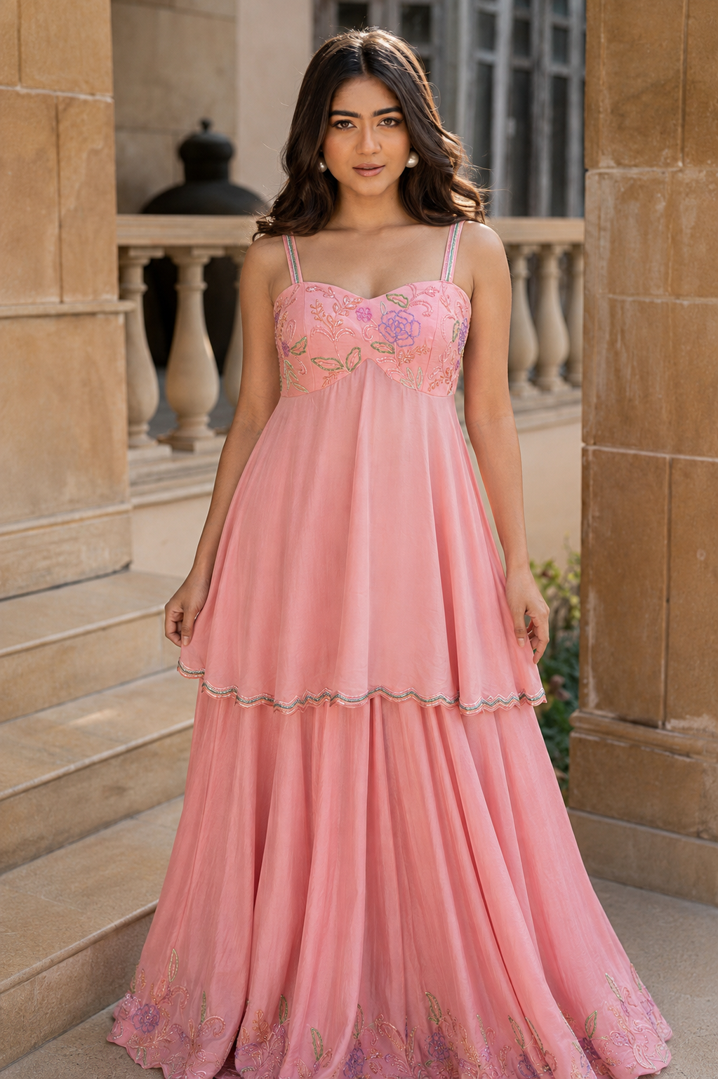 Pink Peplum Top With Skirt